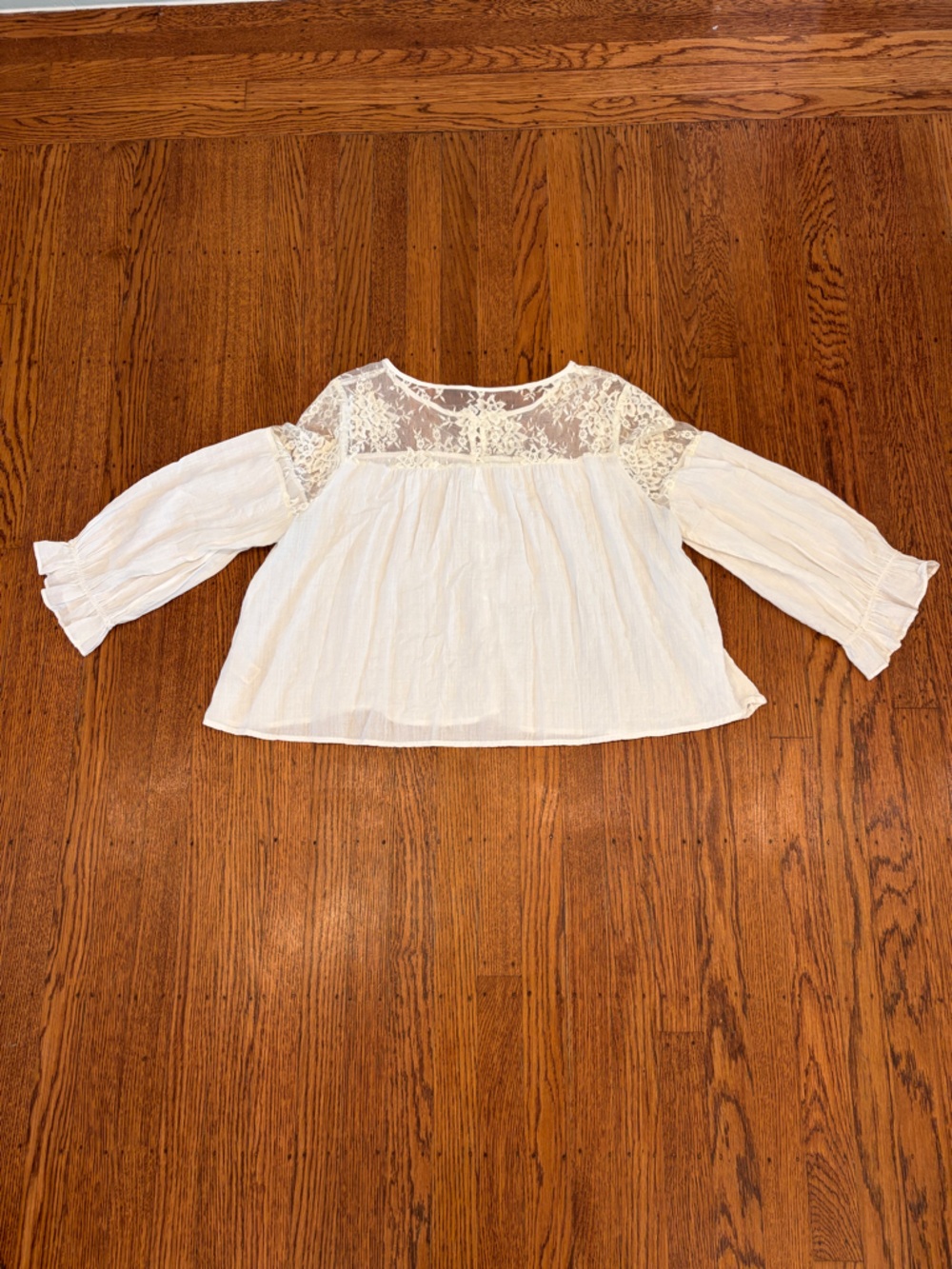 Free People White Lace Semi-Sheer Button-Front Blouse - medium - Picture 3 of 6